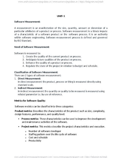 SE UNIT-V: Software Measurement and Quality Assurance Insights - Studocu