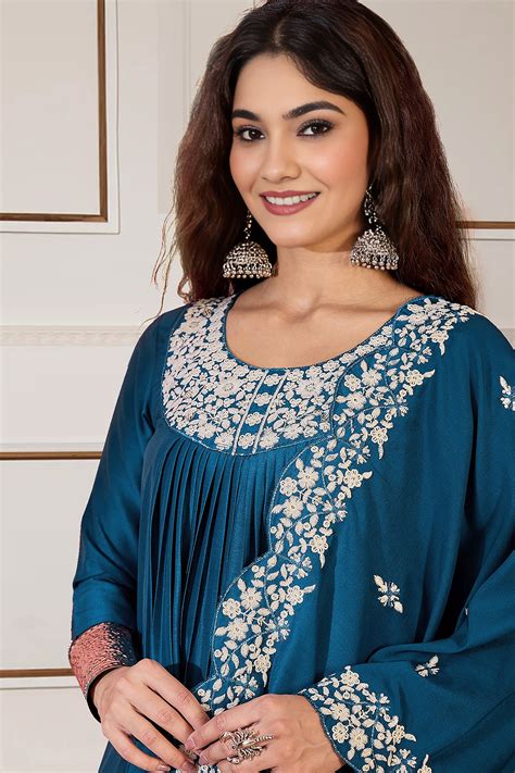 Womens Morpich Chinon Silk Embroidered Kurta Set with Dupatta