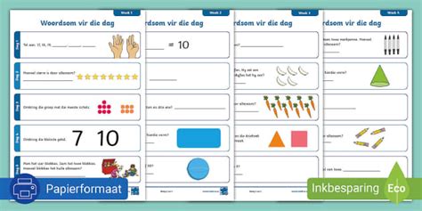 Graad 1 Wiskunde Woordsomme vir die Dag (teacher made)