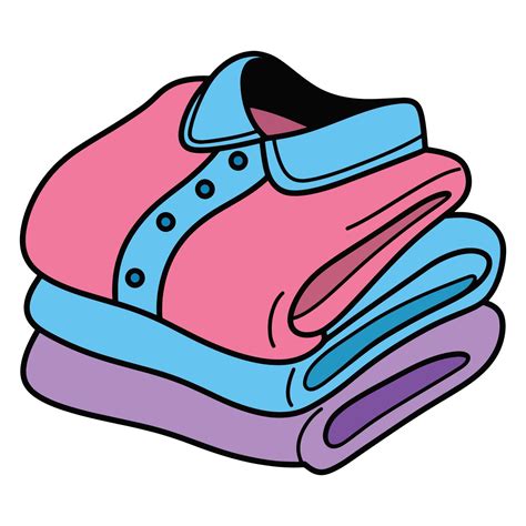 Stacked folded clothes icon, including shirts and jackets. Cartoon ...