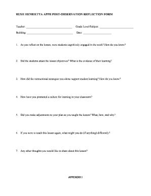 Rush Henrietta Appr Post-observation Reflection Form Appendix I - Rhea ...