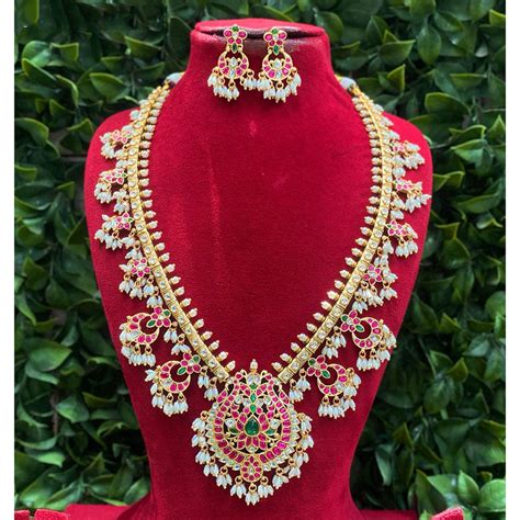 Royal Kundan Jewellery Premium Pota Stone Pearl And Beaded Necklace Set ...