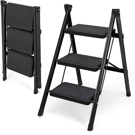 3 Step Ladder, Folding Step Stool for Adults, Lightweight Aluminum Step ...