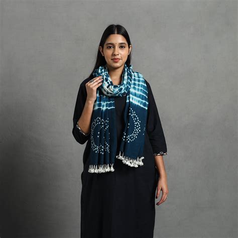 Blue Kutch Handwoven Merino Wool Shibori & Bandhani Stole