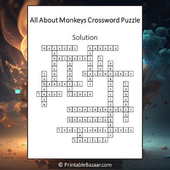 All About Monkeys Crossword Puzzle Worksheet Activity by Crossword Corner
