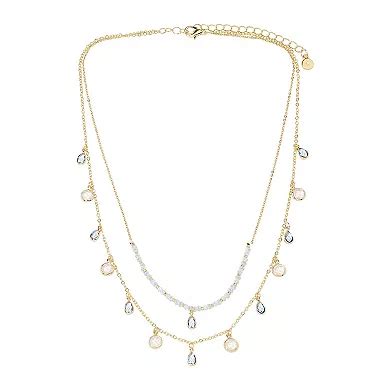 LC Lauren Conrad Gold Tone White Bead & Blue Stone Charm Necklace