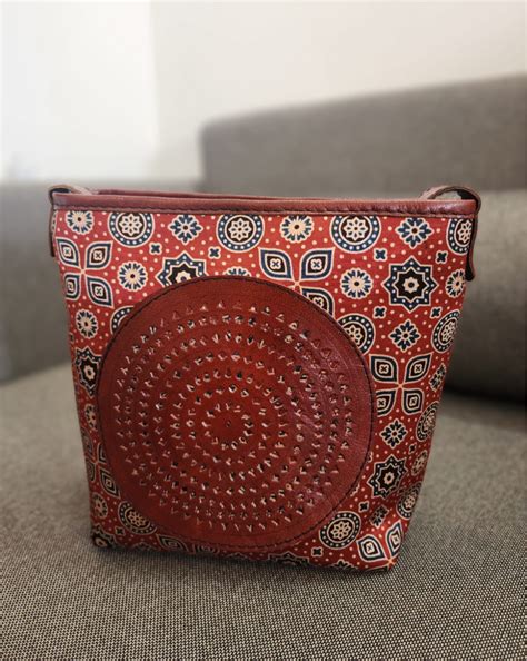 Ajrakh leather sling bag – Fabric Fables