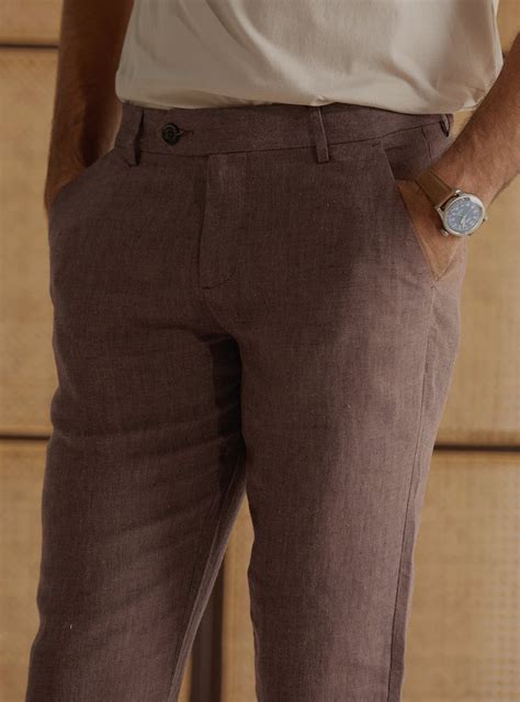 Buy Chestnut Linen Pants | Casual Brown Solid Pant for Men Online | Andamen
