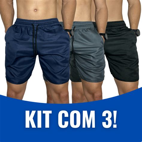 3 Shorts Tactel Bermuda Masculina Mauricinho Kit Short Tectel Praia ...