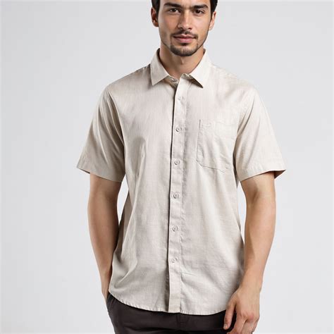 Shop Beige Textured Cozy Feel Cotton Comfort Fit Shirts Online India ...
