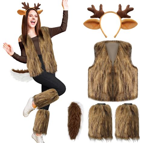 Jenaai Halloween Deer Costume Accessories for Women Deer Furry Plush ...