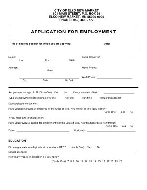 Fillable Online Employment Application Forms - City of Elko New Market ...