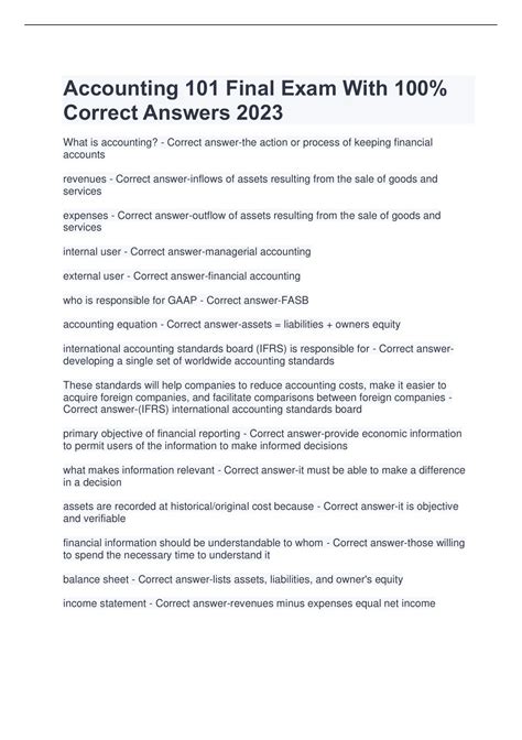 Accounting 101 Final Exam With 100% Correct Answers 2023 - Accounting ...