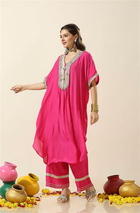 Raas-Pink Solid Batwing Two Piece Set (oversized fit) - Ishnya