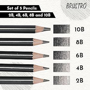 BRUSTRO Artist's Graphite Pencil set | Set of 5 (2B, 4B, 6B, 8B, 10B ...