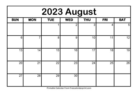 Printable August 2023 Calendar - Printable And Enjoyable Learning