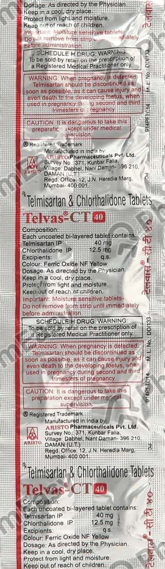 Telvas Ct 40mg Strip Of 10 Tablets: Uses, Side Effects, Price & Dosage ...