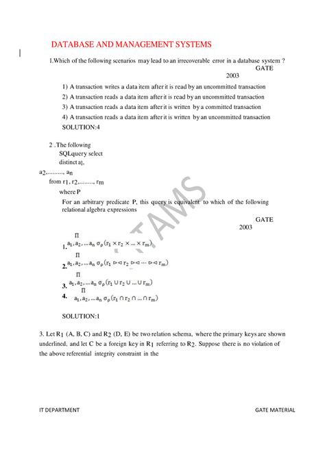DBMS IT GATE for prepration purpose - DATABASE AND MANAGEMENT SYSTEMS 1 ...
