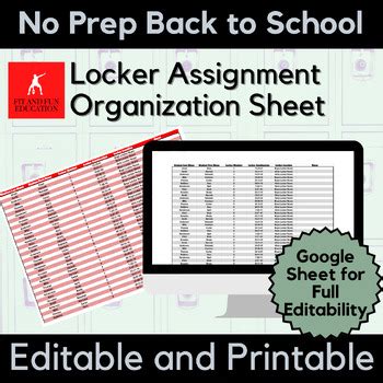 Image result for Locker Assignment Sheet