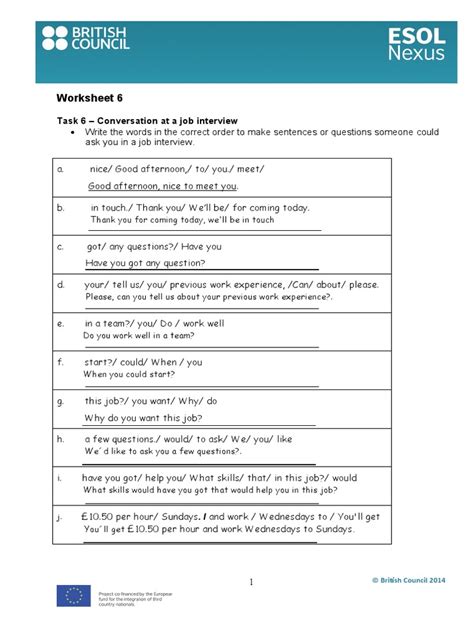 Interview Vocab Worksheet 的图像结果