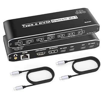 NEWCARE USB-C KVM Switch for 2 Laptops - 4K@60Hz HDMI/DP, 100W PD ...