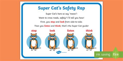 Super Cat's Road Safety Rap A4 Display Poster