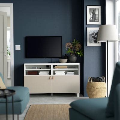 BESTÅ TV bench with doors, white/Lappviken/Stubbarp light grey/beige ...