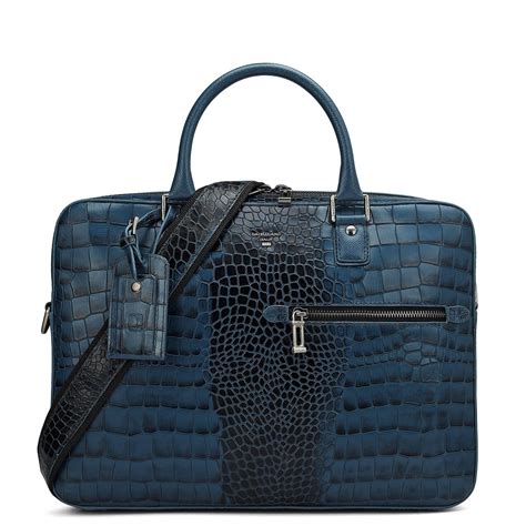 Croco Leather Laptop Bag - Ocean – Da Milano