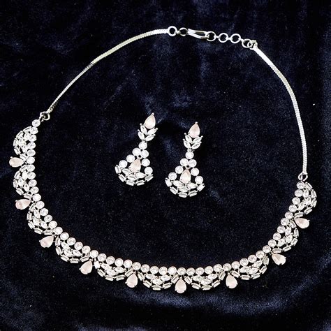 CZ Silver Plated Pink & White Jhumka Jewellery Set – VOYLLA