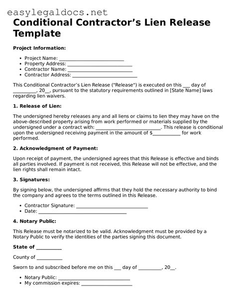 Free Conditional Contractor’s Lien Release Forms — Download PDF Template