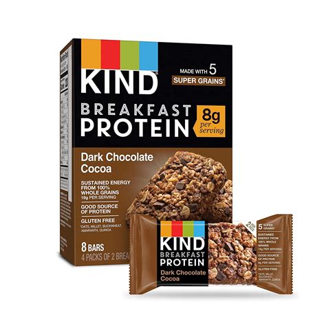 KIND Breakfast Dark Chocolate Cocoa Filled Snacks, Protein Bars, Gluten ...
