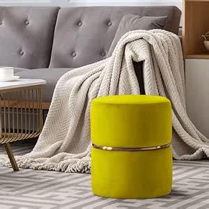 Ereteken ART Velvet Round Ottoman Foot Rest Stool Linen Fabric Padded ...