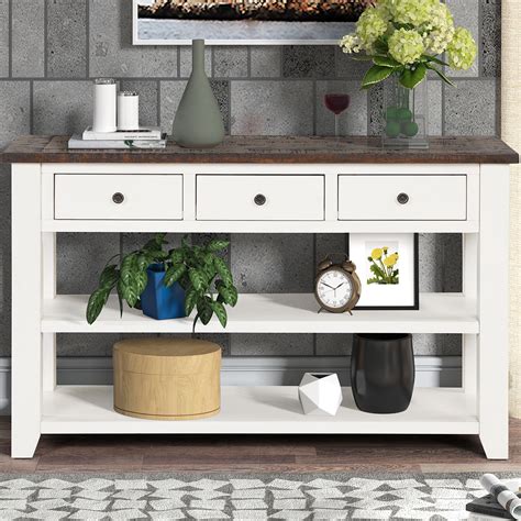 48" Console Table with Storage Drawers and Shelves, Wood Modern ...