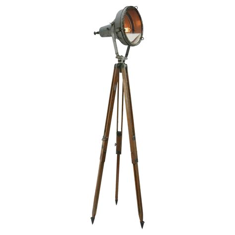 Wooden Tripod Grey Aluminum Vintage Industrial Clear Glass Spot Light ...