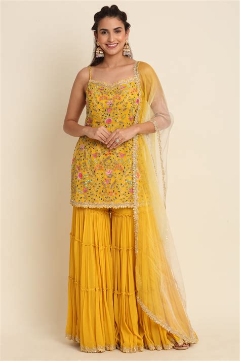 Yellow Embroidered Sharara Set | Priyanka Jain Official – Luxury Your ...