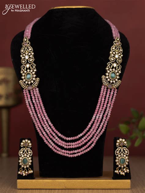 Beaded double layer baby pink haram with mint green & kundan and cz st ...