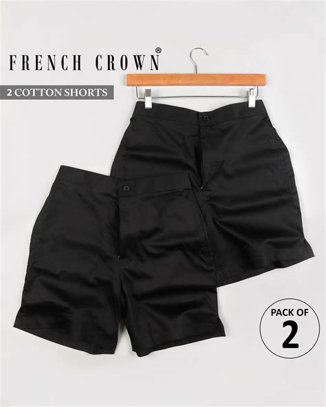 Two Jade Black Plain-Solid Premium Cotton Shorts For Men