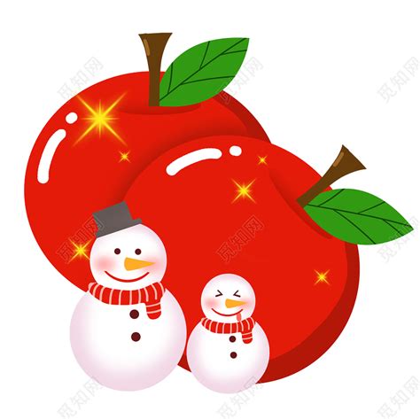手绘平安夜苹果与雪人圣诞节原创素材免费下载 - 觅知网