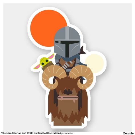 The Mandalorian and Child on Bantha Illustration Sticker | Zazzle ...