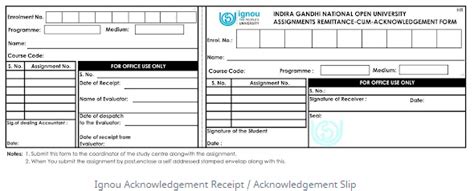 Image result for Ignou Assignment Receipt Form