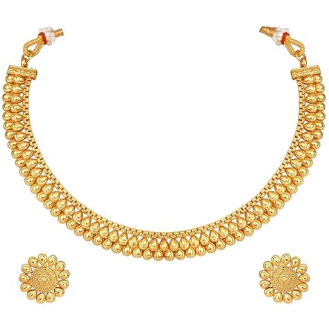 Peora Gold Plated Indian Traditional Choker Necklace with Studded ...
