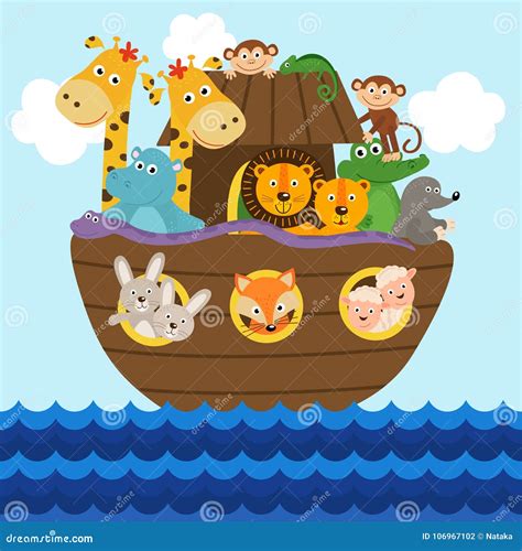 Noah`s Ark Full of Animals Aboard Stock Vector - Illustration of group ...