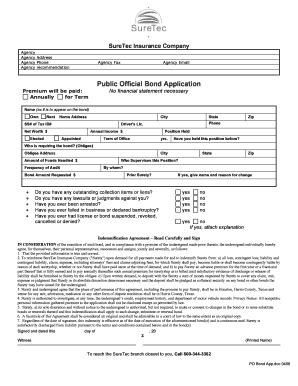 Fillable Online Public Official Bond Application - Surety Bond Fax ...