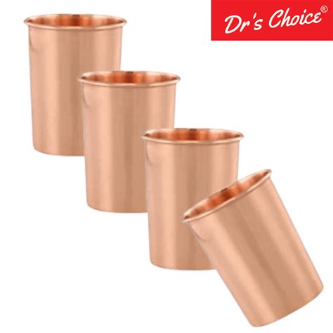 Dr's Choice Pure Copper Plain Matt Water Glass Set of 4pc