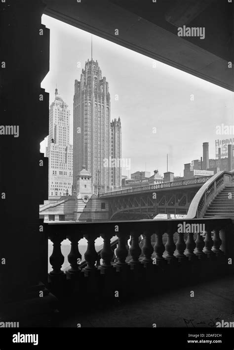 Elevation of Tribune Tower from Lower Wacker Drive, architect Howells ...
