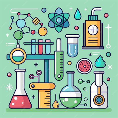 Cartoon illustration of lab equipment beakers flasks test tubes and a ...