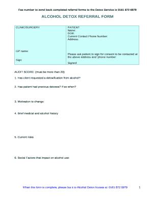 ALCOHOL DETOX REFERRAL Doc Template | pdfFiller