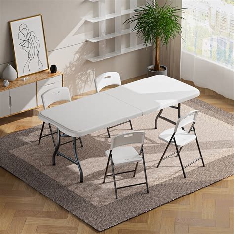 Hommoo 6ft Plastic Folding Table, Indoor Outdoor Portable Picnic Table ...