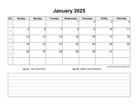 2025 Printable January Calendar with space for appointments (horizontal ...