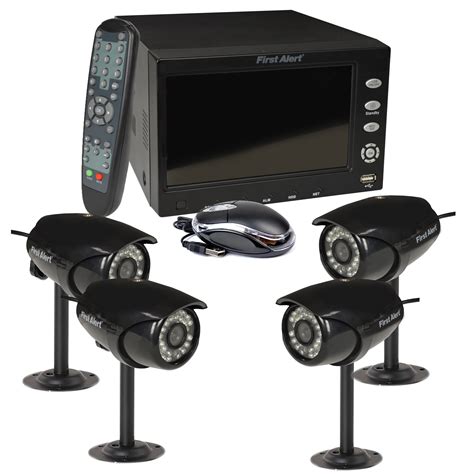 First Alert 4 Ch DVR Security System w/ 7" Monitor and 4 Surveillance ...